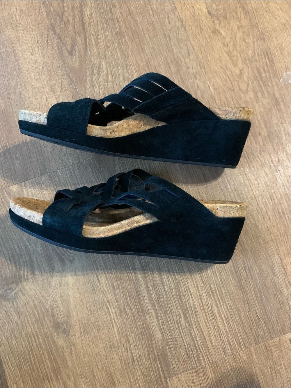 UGG Black Suede Wedge Slide Sandals